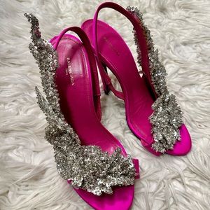 Balenciaga Hot Pink with Silver Sequin Heels